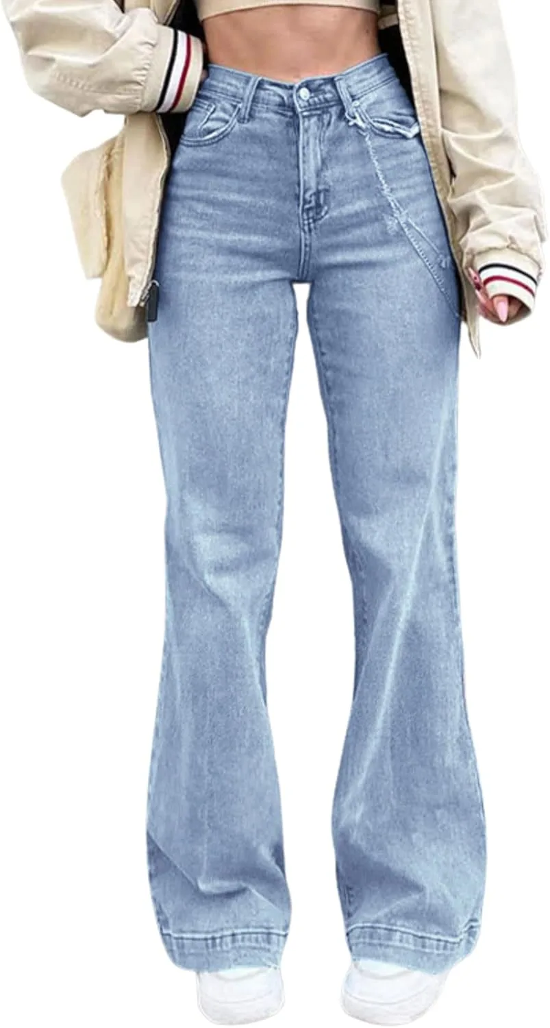 

Emmiol женские джинсы flare wide leg stretchy high waisted bell bottom