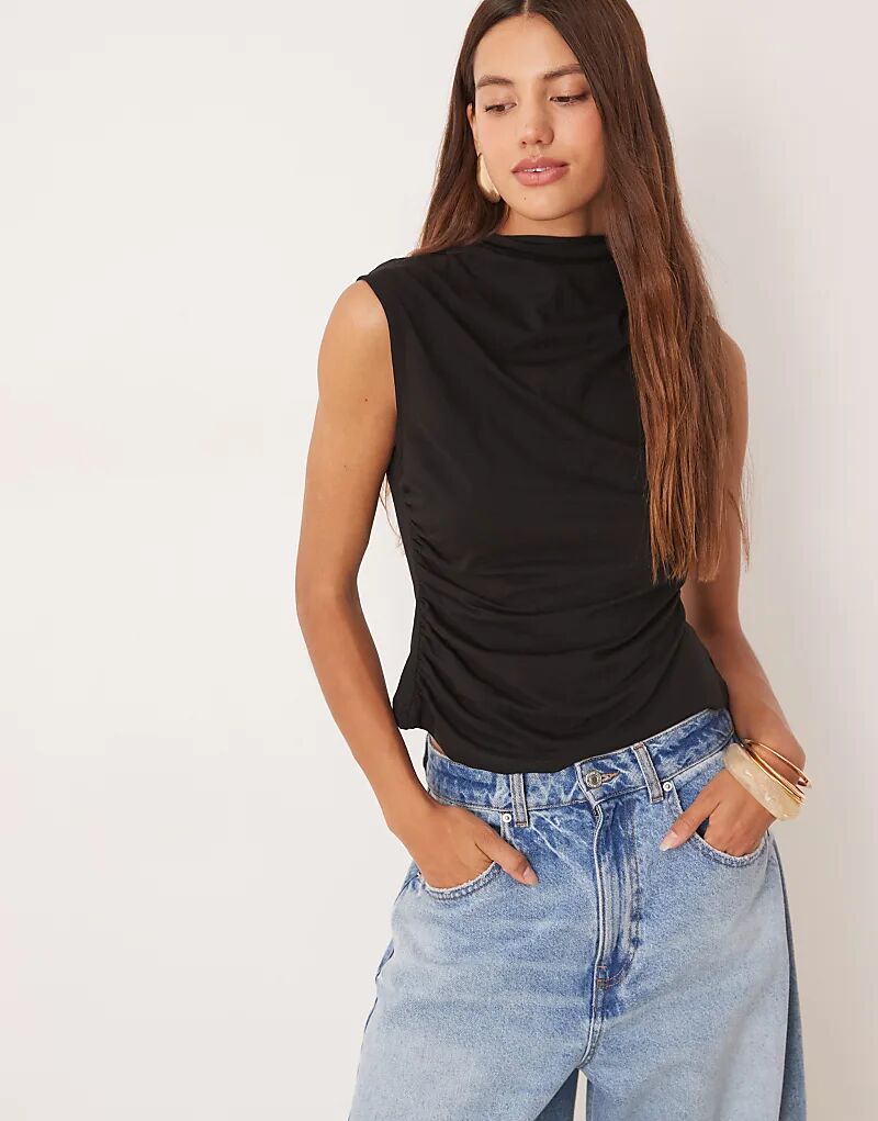 

Топ ASOS DESIGN с высоким воротом и драпировкой по бокам, черный
