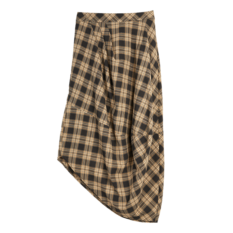 

ELLE Повседневная длинная юбка женская Coffee Plaid умеренной средней длины Others