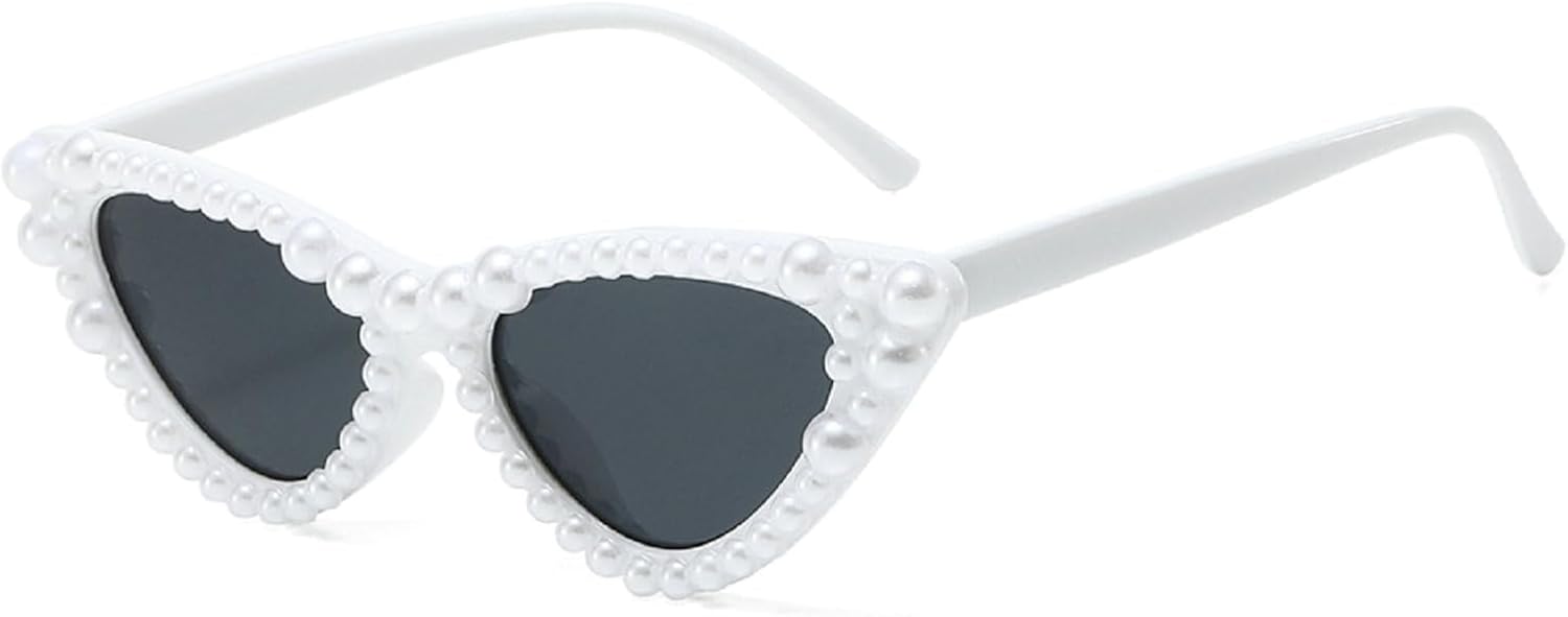 

Женские солнцезащитные очки с жемчугом, роскошные, винтажные, модные, для вечеринок и фестивалей, в стиле «кошачий глаз», с блестками, защита от ультрафиолета UV400 mincl, White