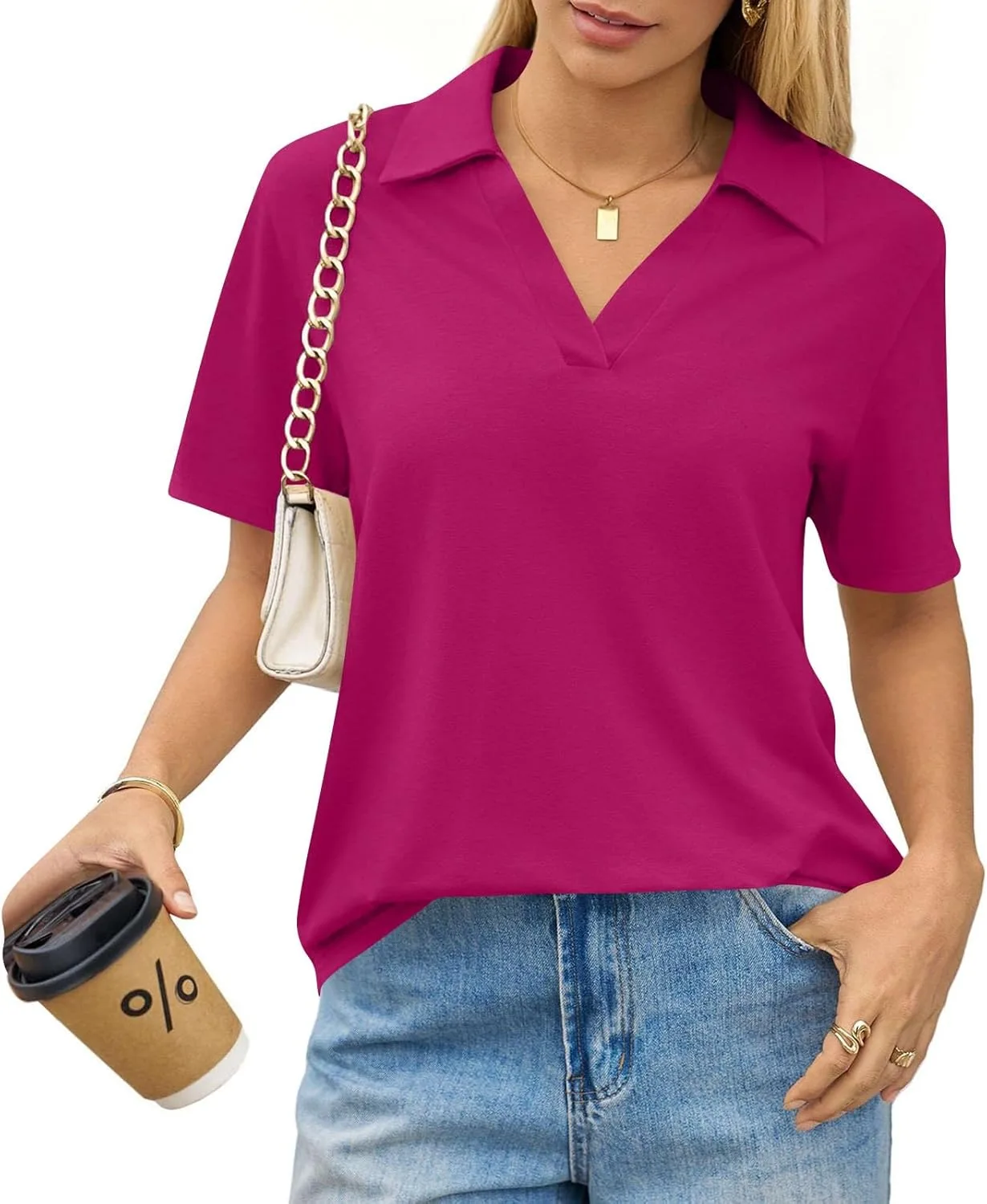 

Женская футболка-поло с V-образным вырезом, короткий рукав, лето 2026 FlekmanArt