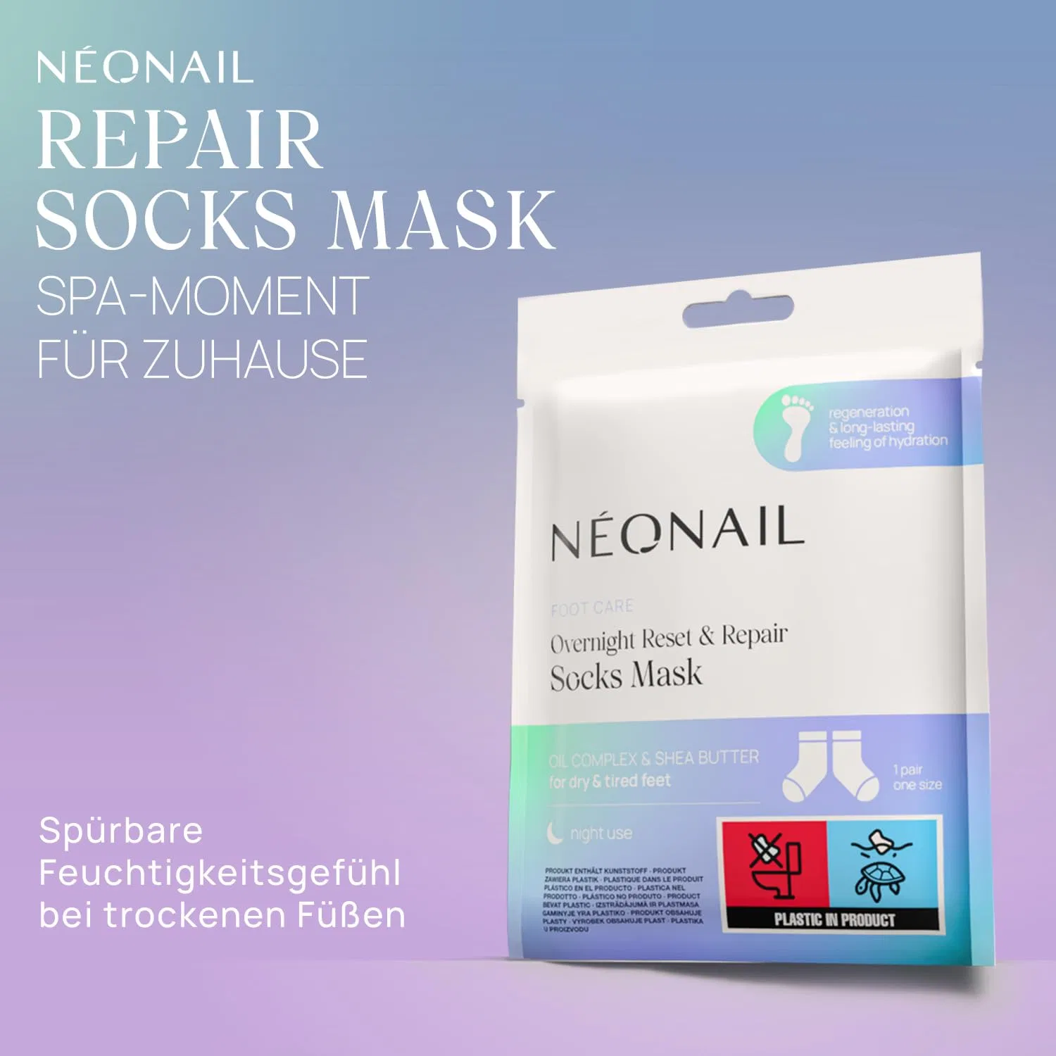 Увлажняющая маска-носки для ног NÉONAIL Reset & Repair (2 x 12 мл) Néonail, Overnight Reset & Repair Socks Mask — фото 2