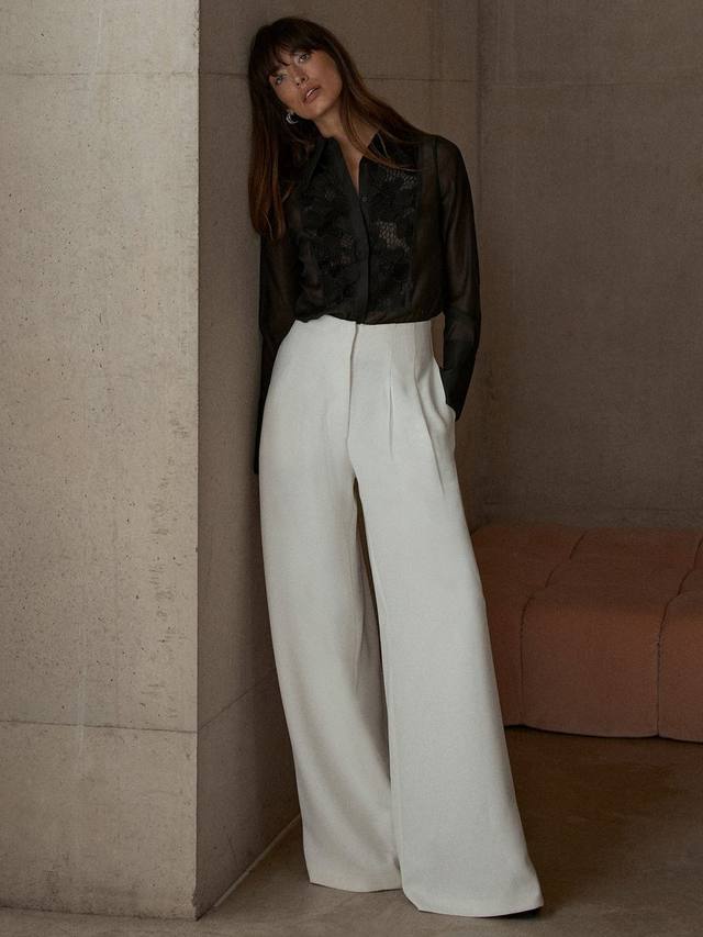 

Широкие брюки с вытачками спереди Mint Velvet, цвет White Ivory