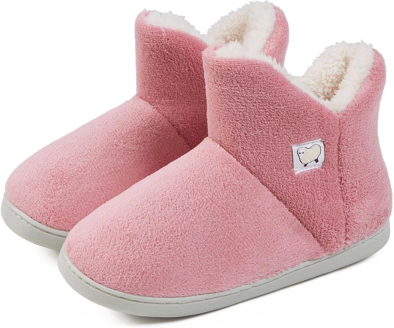 

Женские тапочки с пушистой плюшевой подкладкой, стелькой из пены с эффектом памяти, зимние мягкие теплые тапочки на молнии, удобные нескользящие ботиночки для дома и улицы Canbebig, розовый