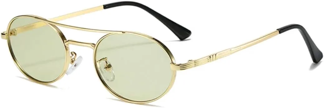 

Винтажные маленькие овальные металлические женские солнцезащитные очки, модные сине-зеленые, с защитой от УФ-излучения UV400, мужские TYUVIVO, Golden Green