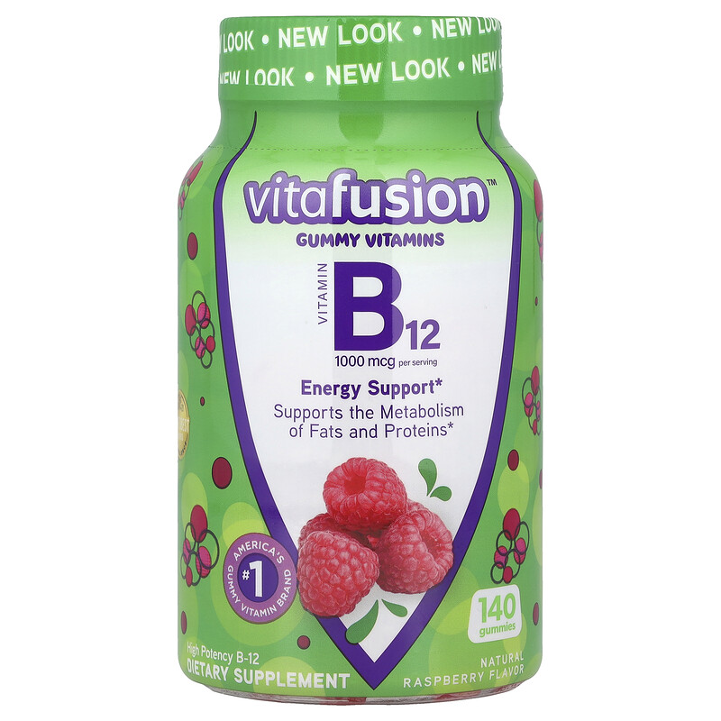 

VitaFusion, Жевательные таблетки с витамином B12, натуральная малина, 140 жевательных таблеток