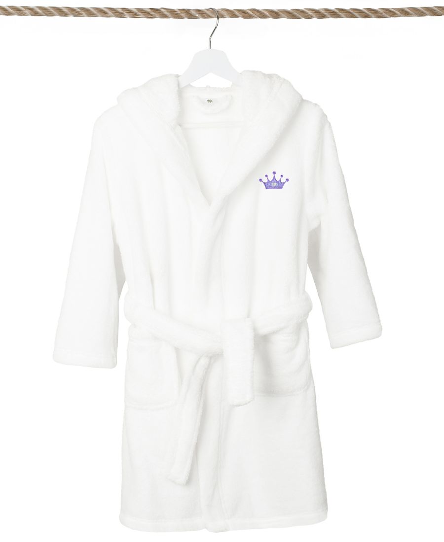 

Детский суперплюшевый двусторонний банный халат с капюшоном «Корона» Linum Home, цвет white/purple