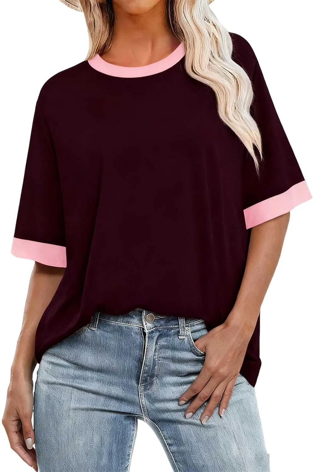Женская футболка Oversized, Color Block, Generic, #Y02-coffee