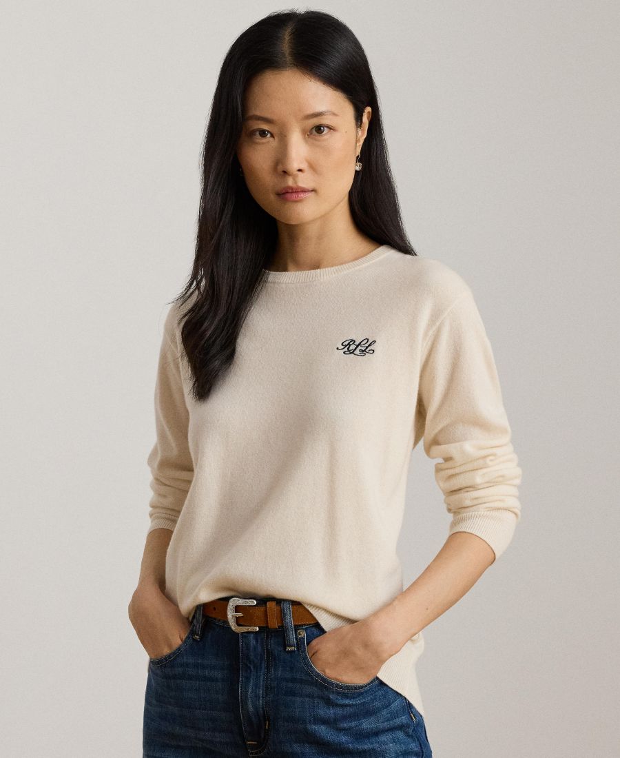 

Женский кашемировый свитер с круглым вырезом и вышивкой Lauren Ralph Lauren, Mascarpone Cream