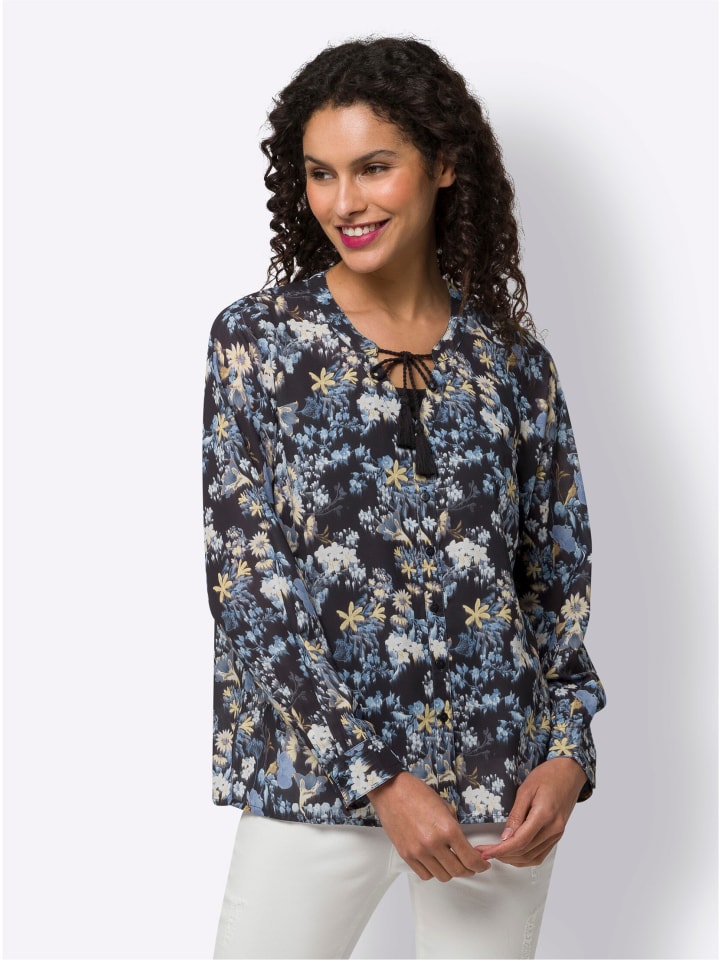 

Блузка с принтом черного и светло-голубого цветов Heine