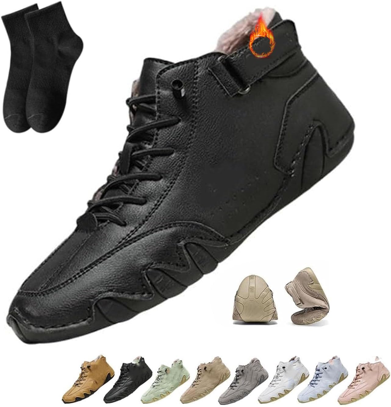 

Мужские ручные премиальные кожаные слипоны для вождения NoworFewer, водонепроницаемые и дышащие, ортопедическая обувь, зимние ботинки с флисом, теплые снежные сапоги, удобные прогулочные кроссовки, черный