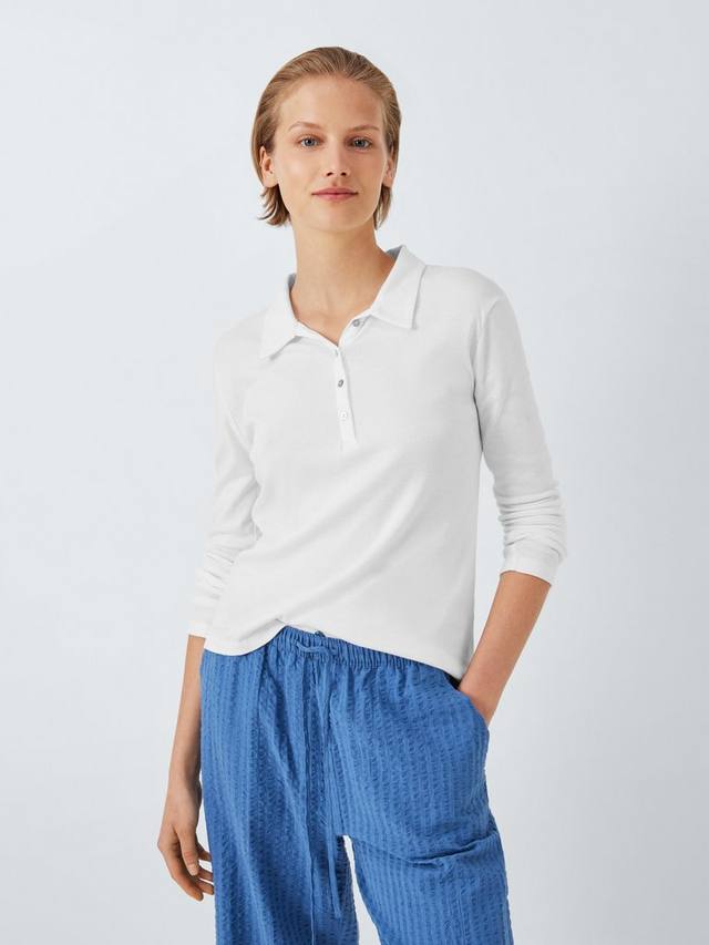 

Пижамная блузка хенли из хлопка и модала с ребристым воротником John Lewis, Ivory