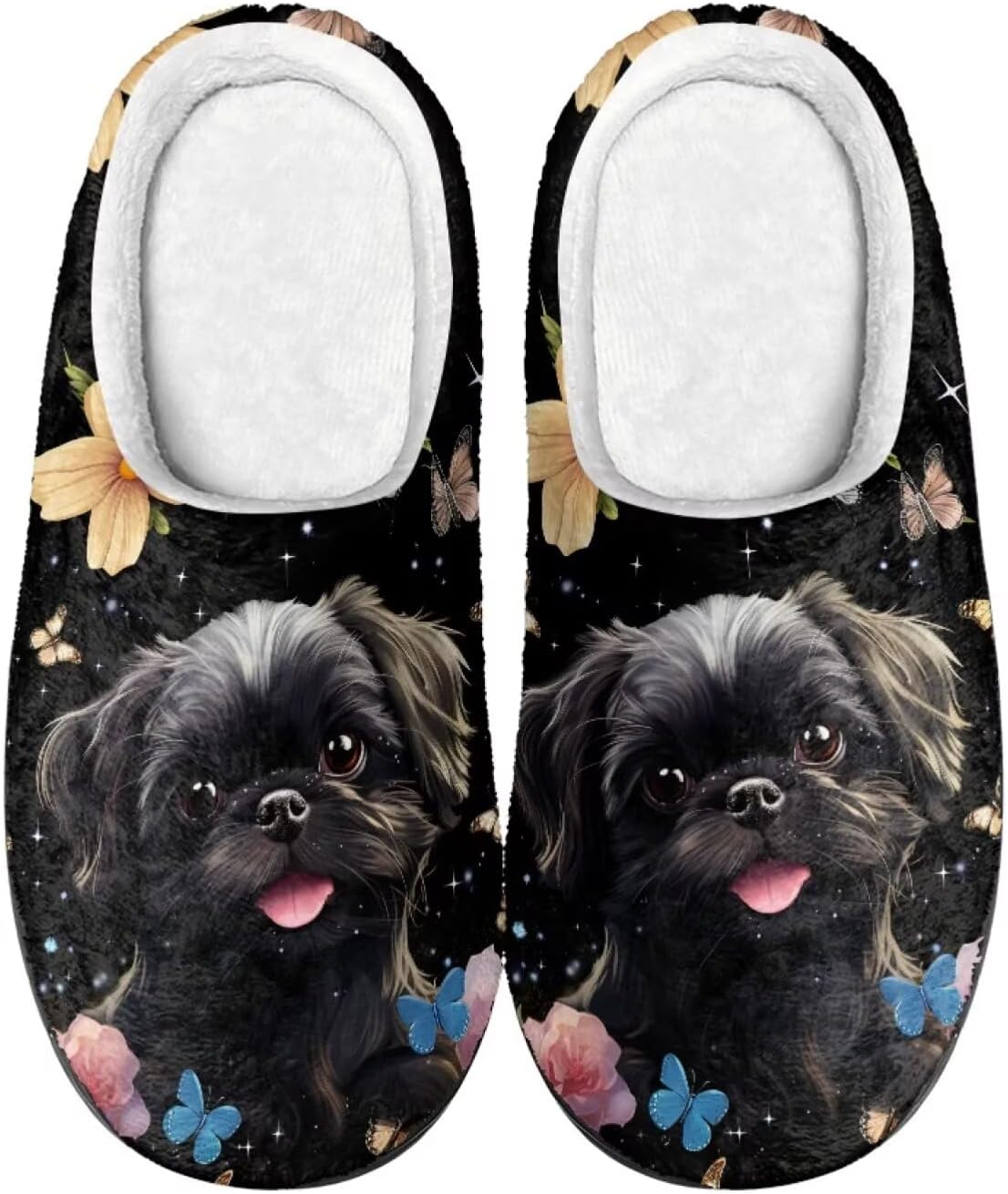 

Xoenoiee Мужские и женские теплые пушистые тапочки для спальни, домашние тапочки, противоскользящие зимние домашние тапочки, черный