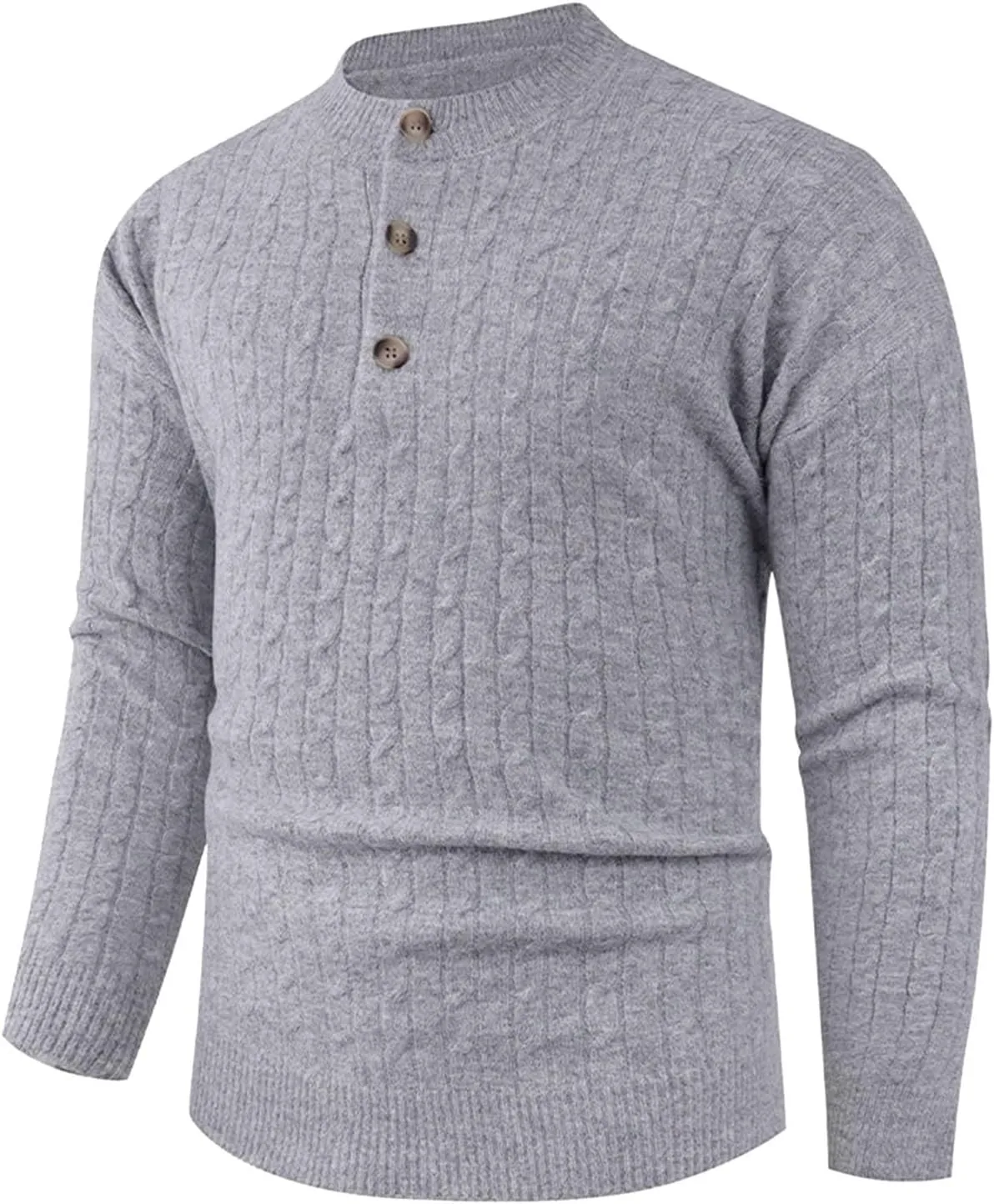 

Мужской свитер хенли с длинным рукавом и воротником на пуговицах JHOKCI