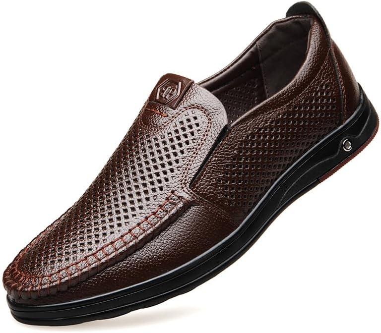 

Мужские дышащие лоферы Повседневные кожаные легкие настоящие летние слипоны с отверстиями для бизнеса и улицы Asifn, коричневый