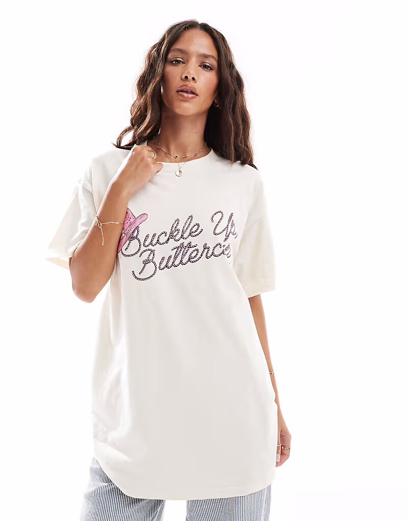 

Футболка Miss Selfridge с принтом вестерн и пряжкой, кремового цвета