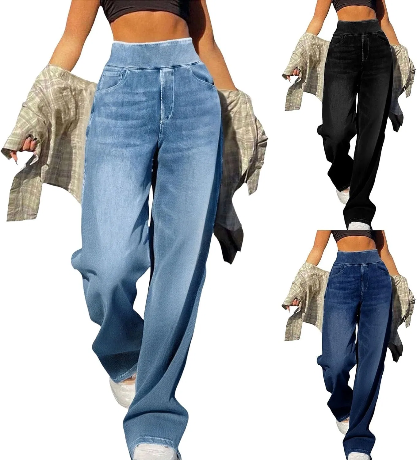 Джинсы свободные, джинсы с завышенной талией, Wide Leg Jeans, светло-голубой
