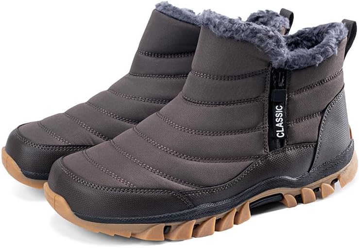 

Зимние мужские ботинки Снежные ботинки Мужские водонепроницаемые зимние ботинки Молния Широкий носок обувь С меховой подкладкой Минималистичная подошва с нулевым перепадом Soft Time Toy, серый
