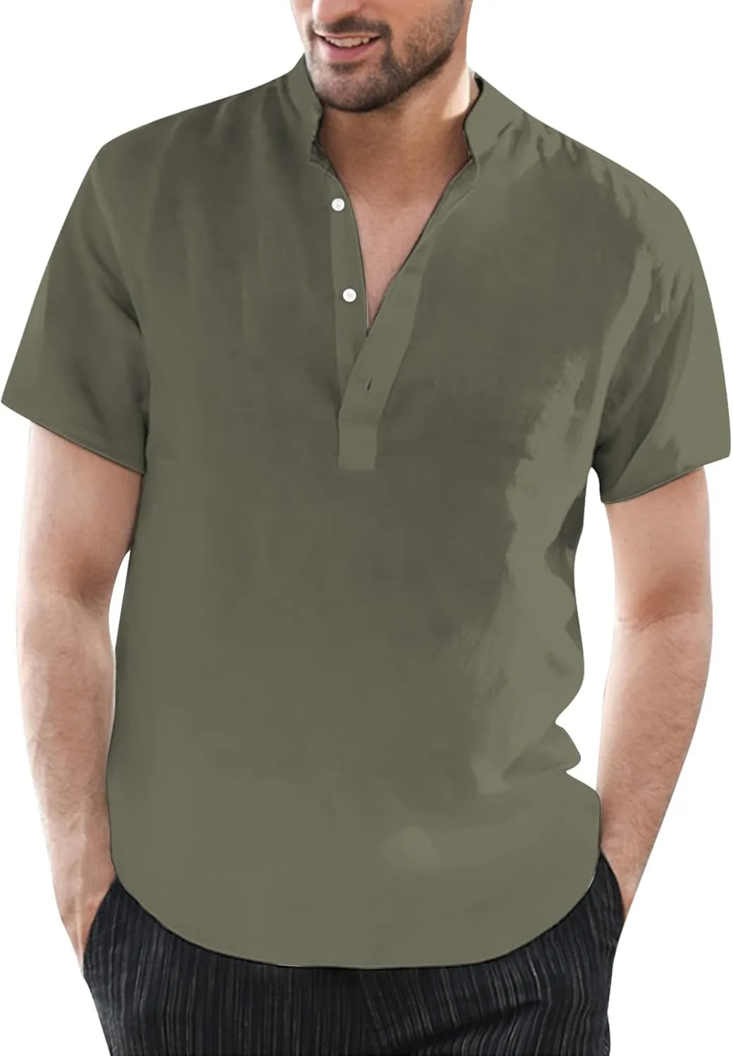 

Мужская легкая хлопковая льняная футболка с коротким рукавом Henley ESKNAS
