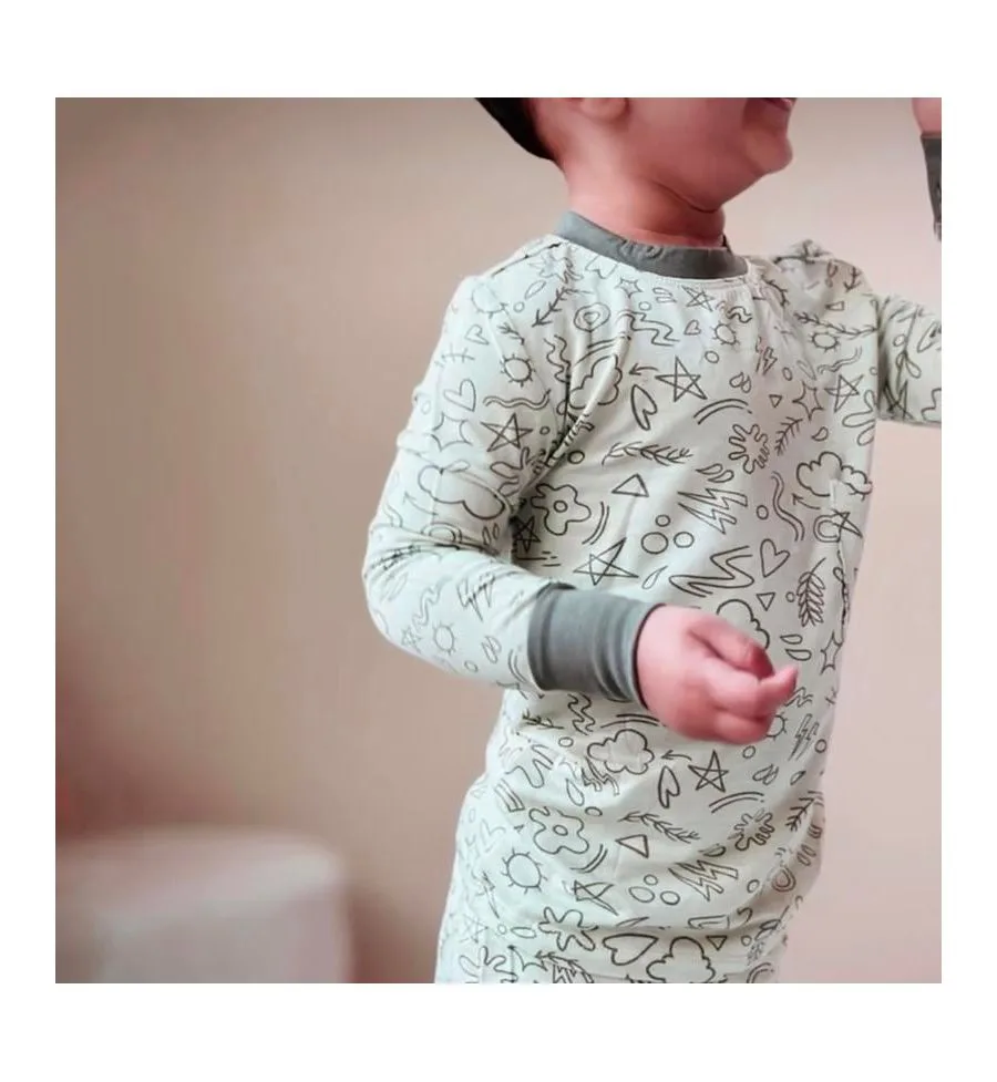 Детская пижама Emerson с длинными рукавами, облегающая, из двух частей Everly Grey, Sage Doodle — фото 3