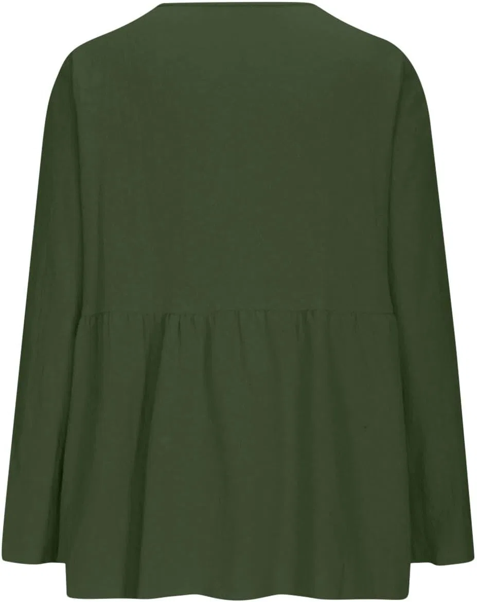 Блуза женская из льна и хлопка, повседневная, Army Green — фото 4