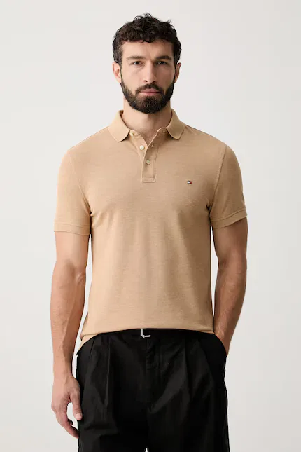 Поло из хлопка Tommy Hilfiger, бежевый