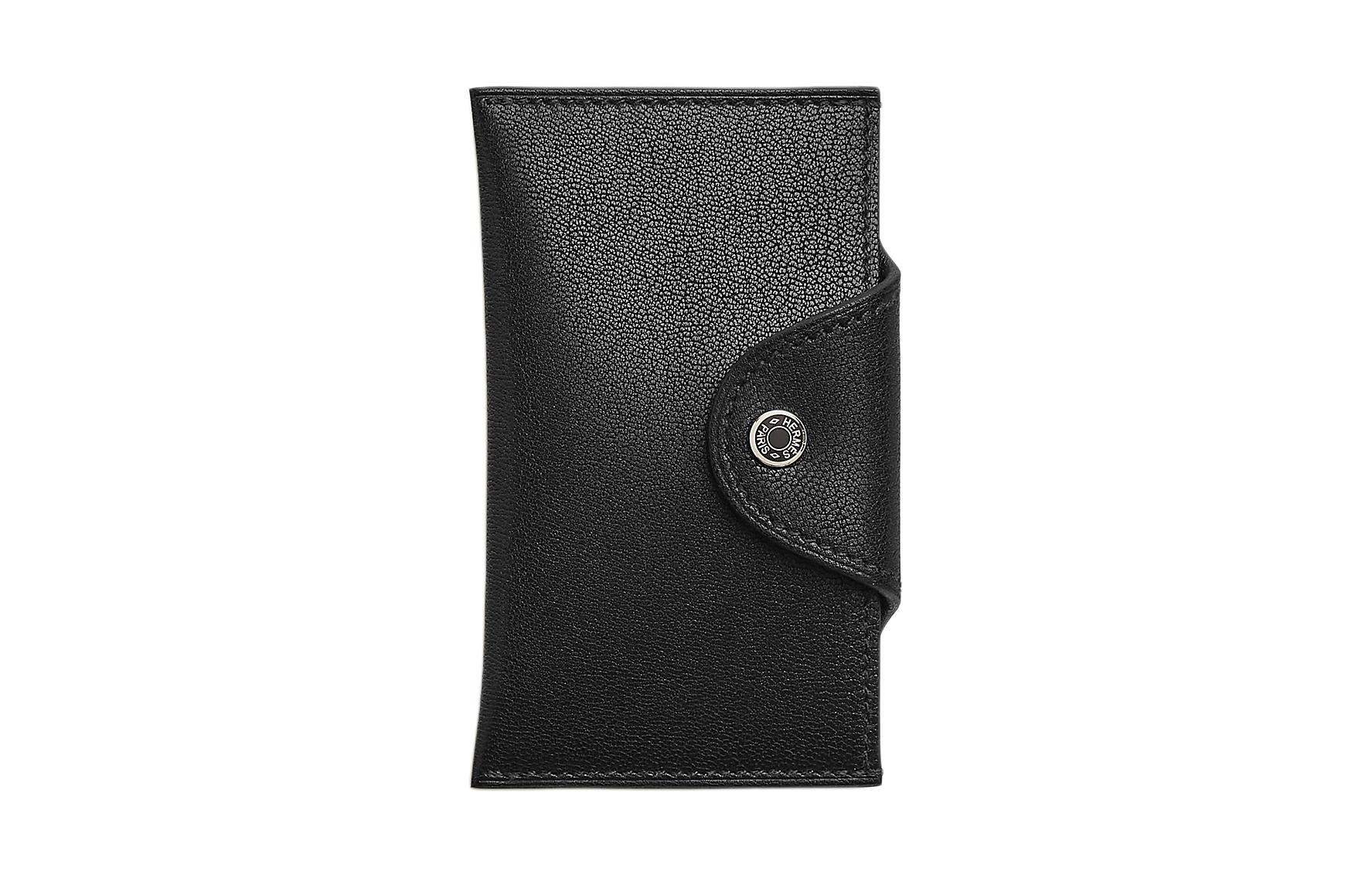 

HERMES Женский держатель для карт Iliade Tarmac Chamkila Goatskin, черный