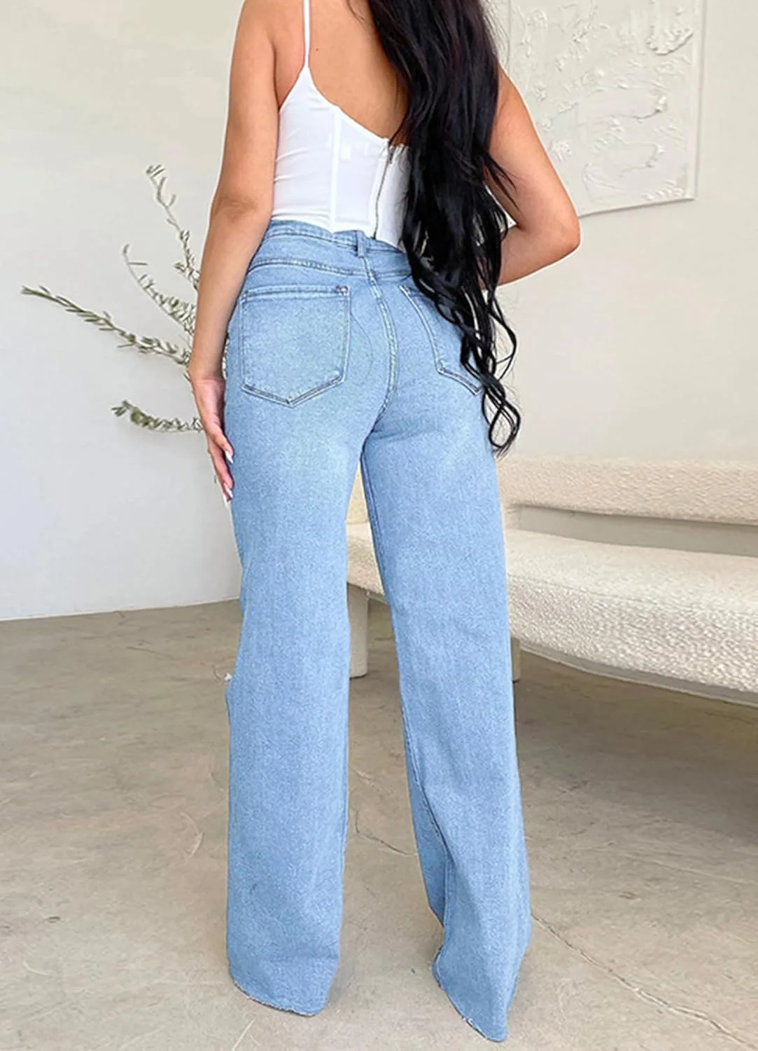 Женские джинсы Casual High Waist Ripped Distressed Baggy Straight Wide Leg Y2K — фото 3
