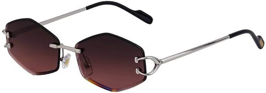 

Маленькие солнцезащитные очки без оправы в форме шестиугольника, роскошные винтажные солнцезащитные очки в форме ромба для женщин и мужчин, металлические линзы, защита от ультрафиолета UV400, SUN4625 Generic, C7silverpurplepink