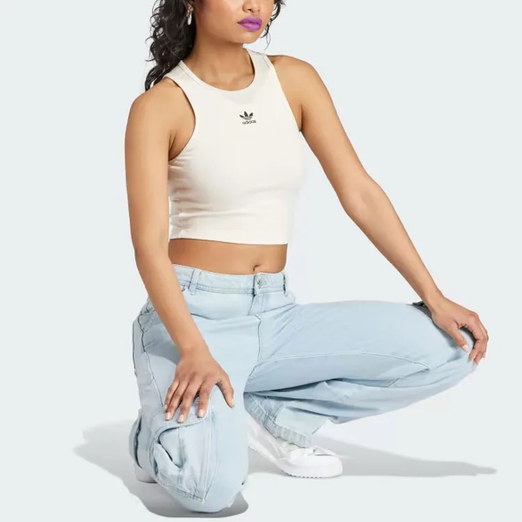 Adidas Originals Футболка-майка ESSENTIALS женская экрю с круглым вырезом — фото 4