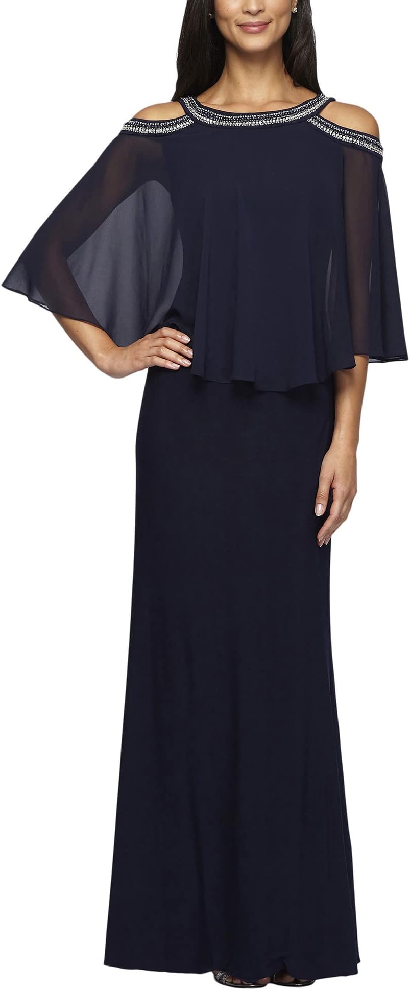

Платье Alex Evenings Long Chiffon Cold-Shoulder Popover Dress, Navy