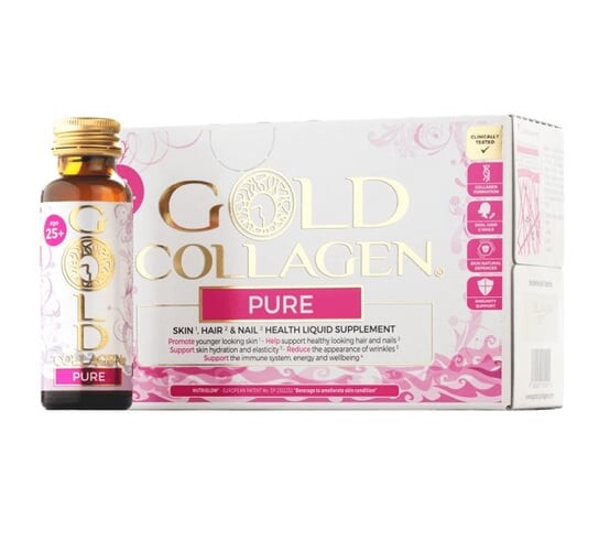 

Жидкая добавка для здоровья кожи, волос и ногтей Gold Collagen Pure Skin, питьевой коллаген, 10x50 мл Inna marka