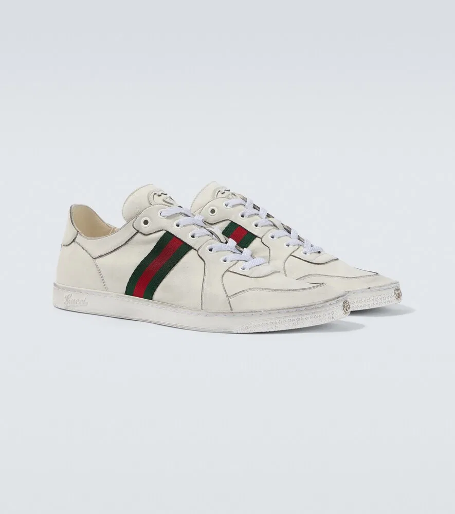 Кожаные кроссовки Stretch Web Stripe Gucci, белый