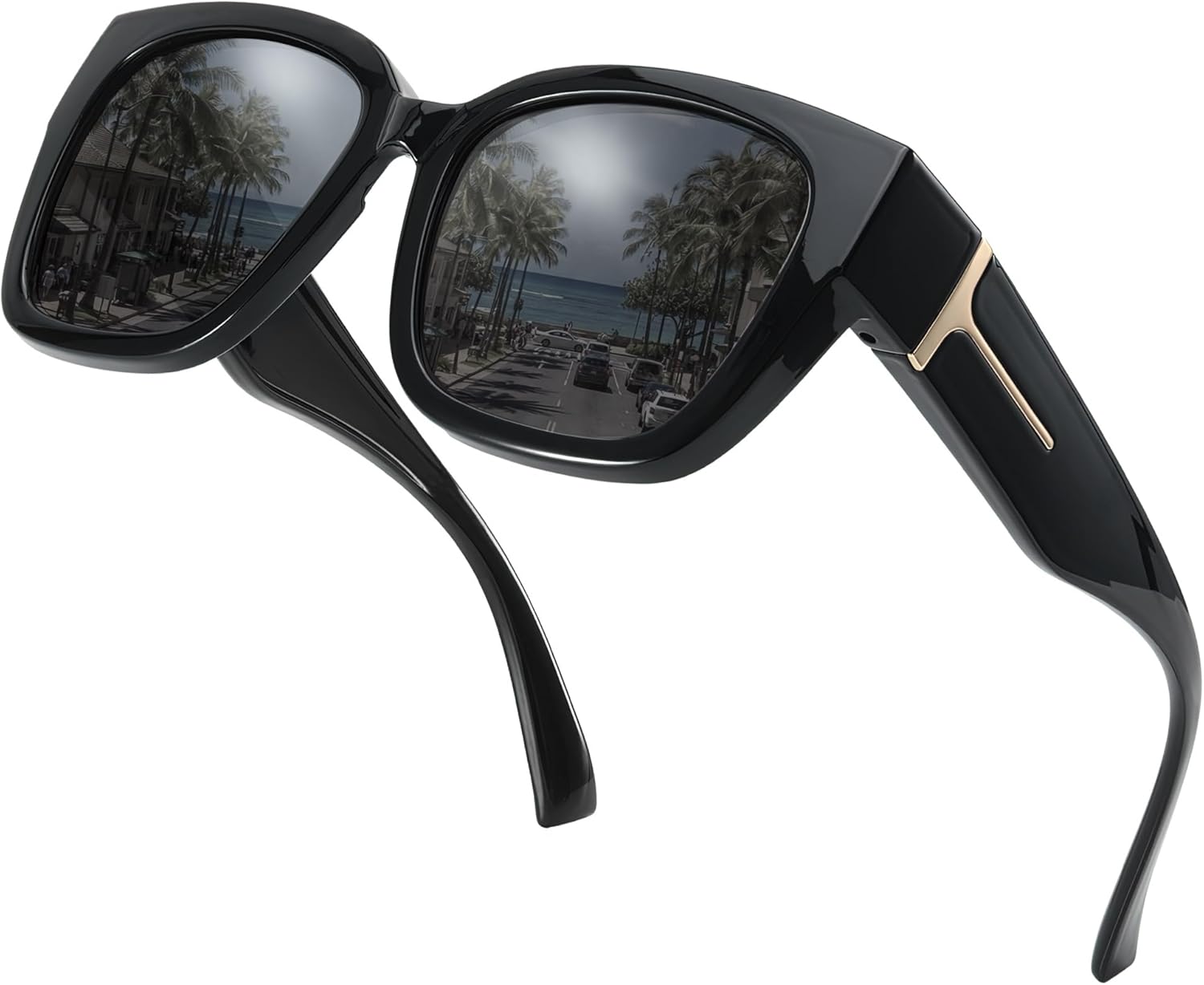 

Женские солнцезащитные очки Myiaur Fit Over, модные дизайнерские очки увеличенного размера с поляризацией для вождения и защитой от УФ-излучения UV400, A01 Black Frame/Gray Lens