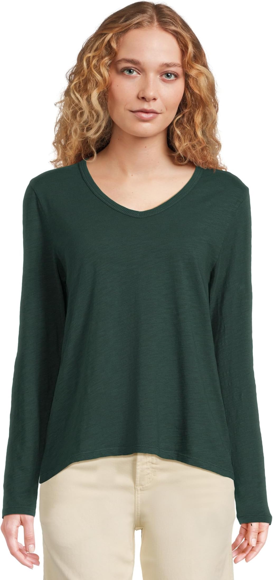 

Футболка Elliott Lauren Garment Dye Tees - Long Sleeve V-Neck Knit Top, Pine
