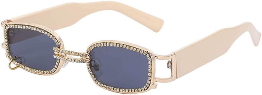 

Солнцезащитные очки LVTFCO в стиле панк для женщин, модные, со стразами, в маленькой оправе, солнцезащитные очки для мужчин, защита от УФ-излучения UV400, прозрачные, Beige Gray