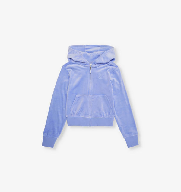 

Велюровая толстовка с капюшоном на молнии с тональной вышивкой 7-16 лет Juicy Couture, синий