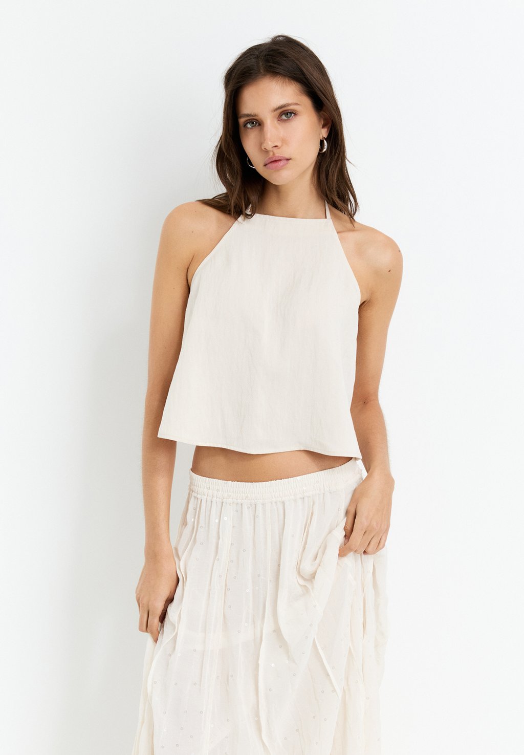

Топ FLOWING HALTER - Blouse PULL&BEAR, песочный