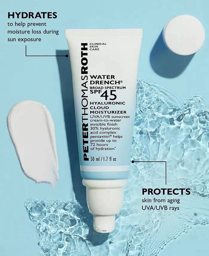 Water Drench Broad Spectrum SPF 45 Гиалуроновое увлажняющее солнцезащитное средство Cloud, 1,7 унции Peter Thomas Roth — фото 4