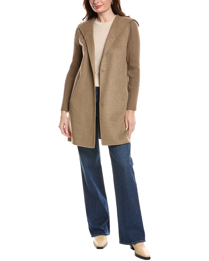 

Шерстяная куртка Kenneth Cole с капюшоном, двусторонняя, с ребристыми рукавами, коричневый