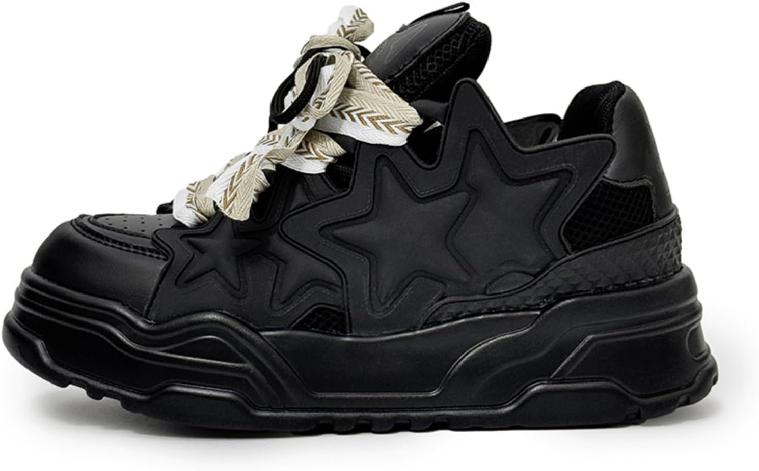 

Мужские кроссовки Star с платформой и узором - белые с черными шнурками - повседневная обувь, стильные и удобные для ежедневной носки Aokisx