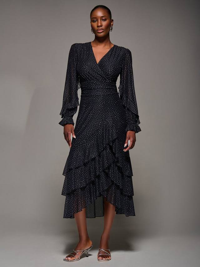 

Платье с рюшами на рукавах и сетчатой отделкой Jolie Moi, Black Spot