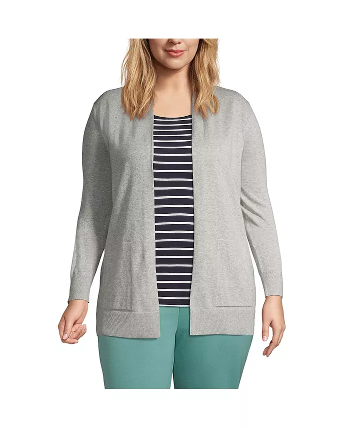 

Длинный открытый кардиган большого размера с длинными рукавами Lands' End, серый