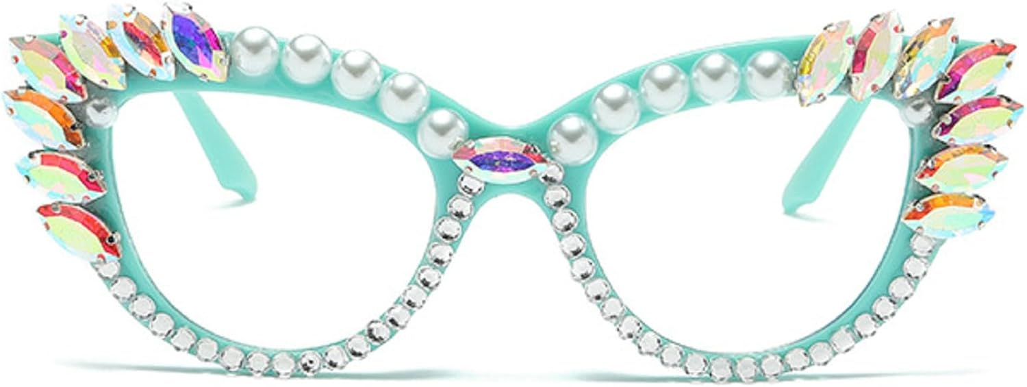 

Солнцезащитные очки «кошачий глаз» с разноцветными бриллиантами, модные женские солнцезащитные очки с крупными жемчужными стразами, стильные женские солнцезащитные очки для вечеринок mincl, Green&clear