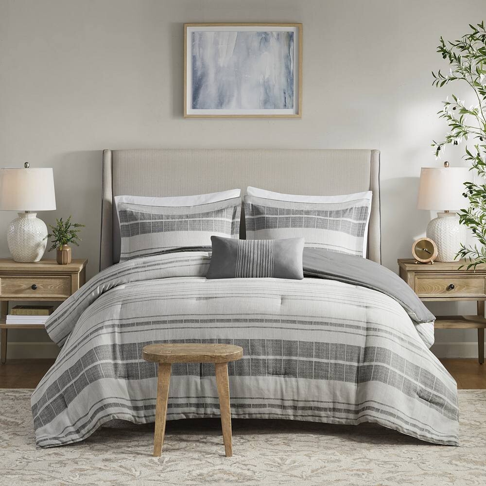 

Madison Park Nico Комплект одеял в полоску из 4 предметов с декоративной подушкой, цвет Gray Multi