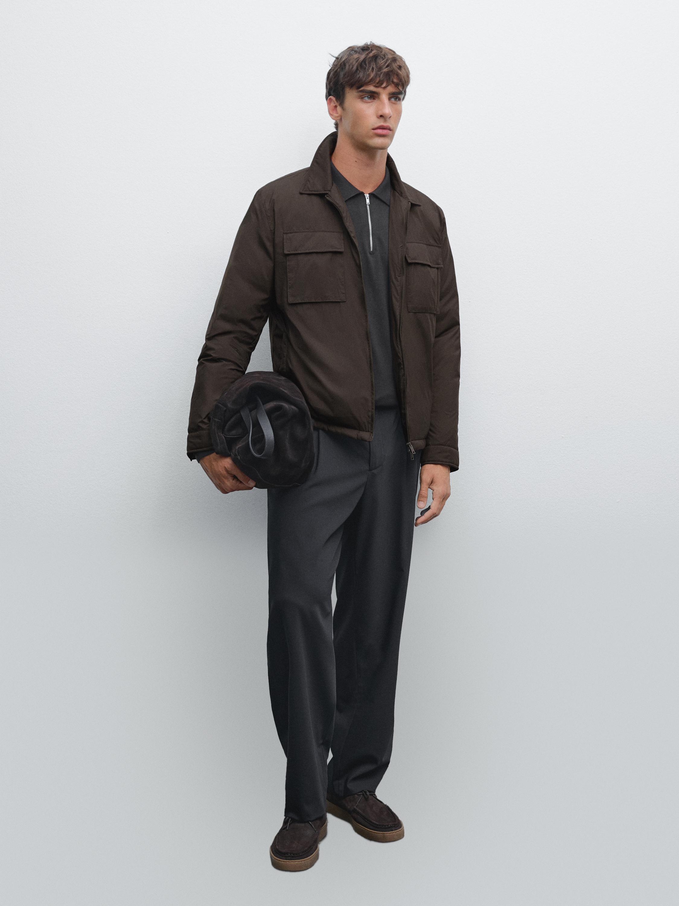 

Водоотталкивающая ультралегкая куртка из пухового смесового материала Massimo Dutti, коричневый