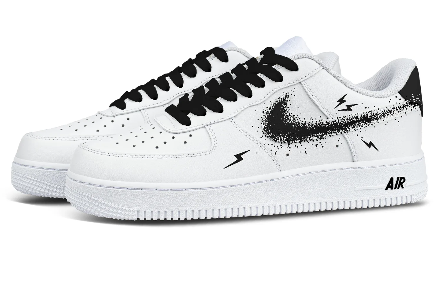 Nike Кроссовки мужские Air Force 1 Lightning Particle Leather Abrasion Resistant Low top черно-белые — фото 4