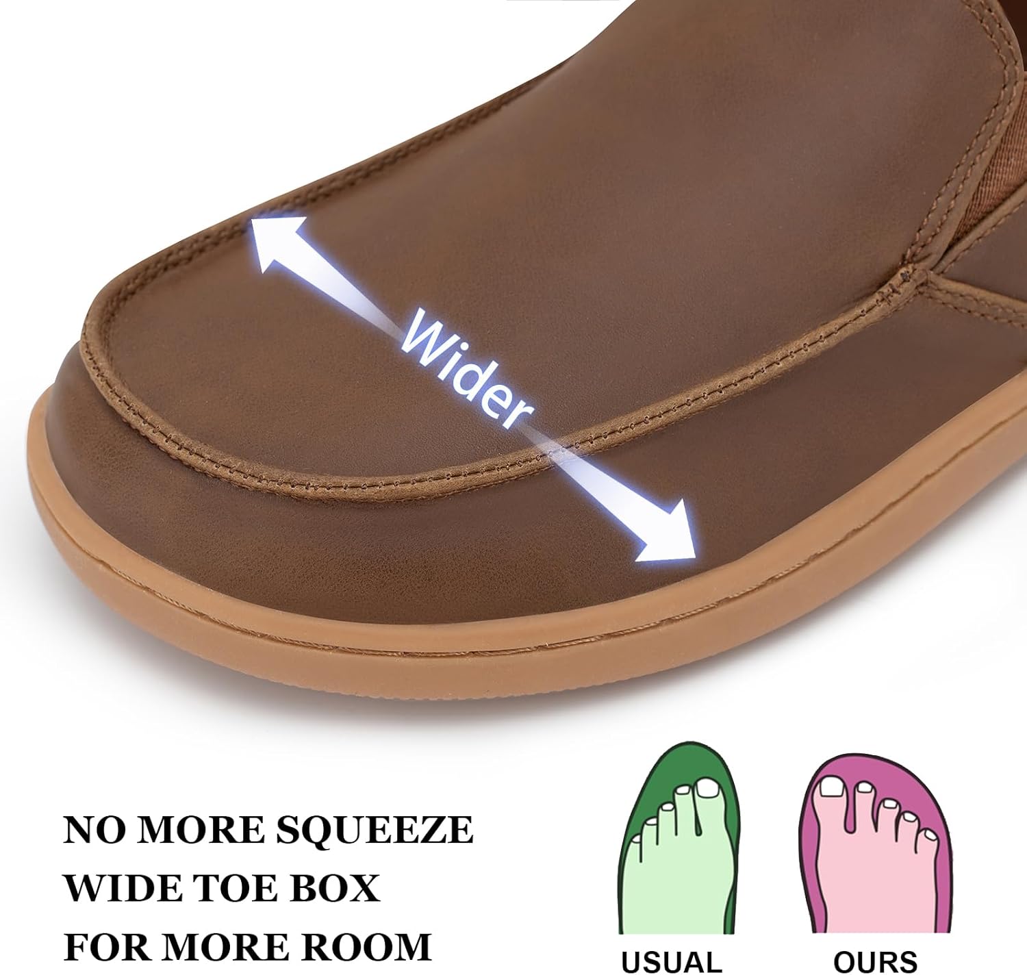 Мужские туфли Pulltop Barefoot с широкой носовой частью - минималистичные туфли-босоножки, кроссовки без каблука, слайпы для ходьбы, противоскользящие, коричневый — фото 3