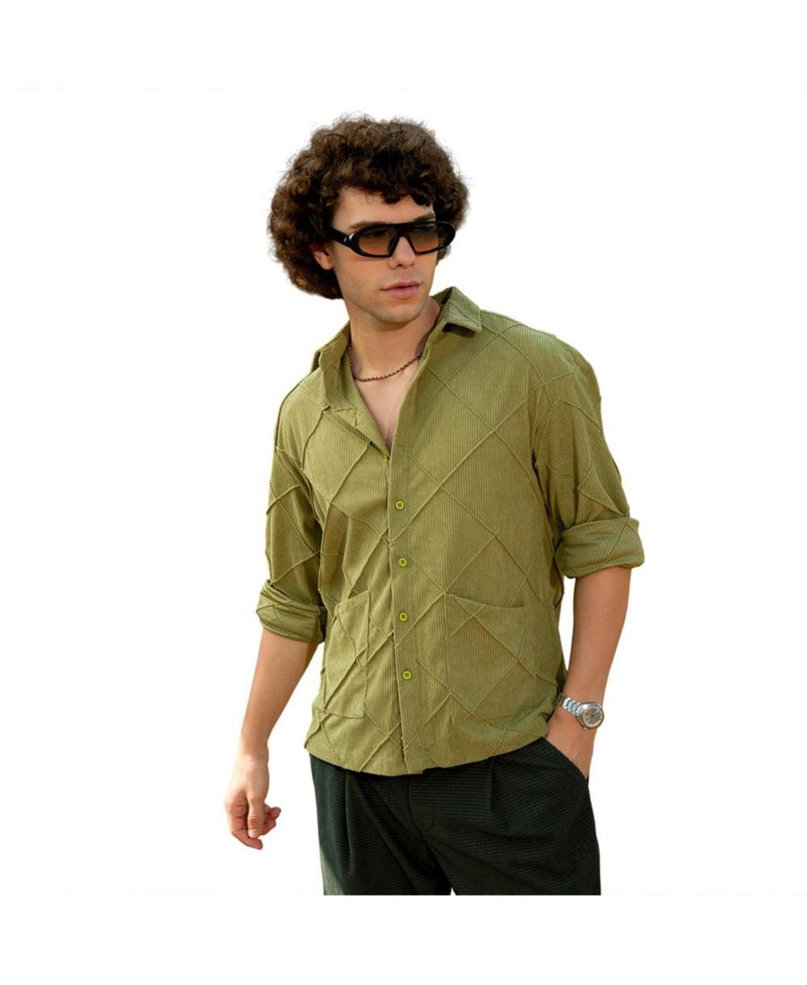 

Мужская рубашка из вельвета фисташкового цвета в клетку Campus Sutra, Green