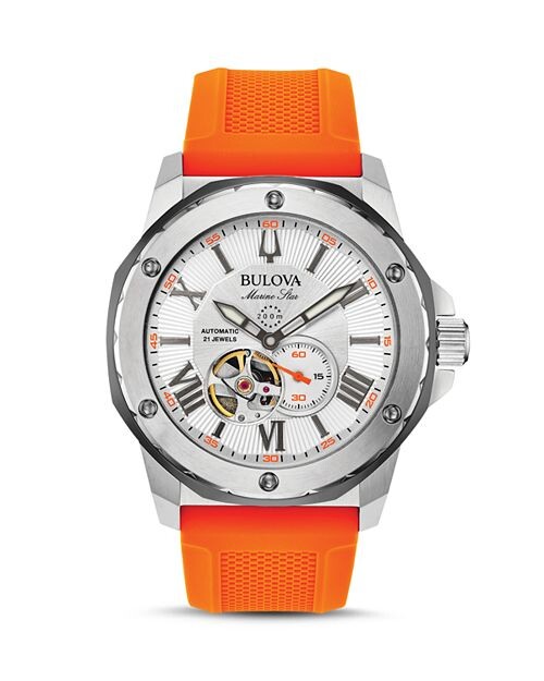 

Автоматические часы Marine Star с оранжевым силиконовым ремешком, 45 мм Bulova, цвет Orange